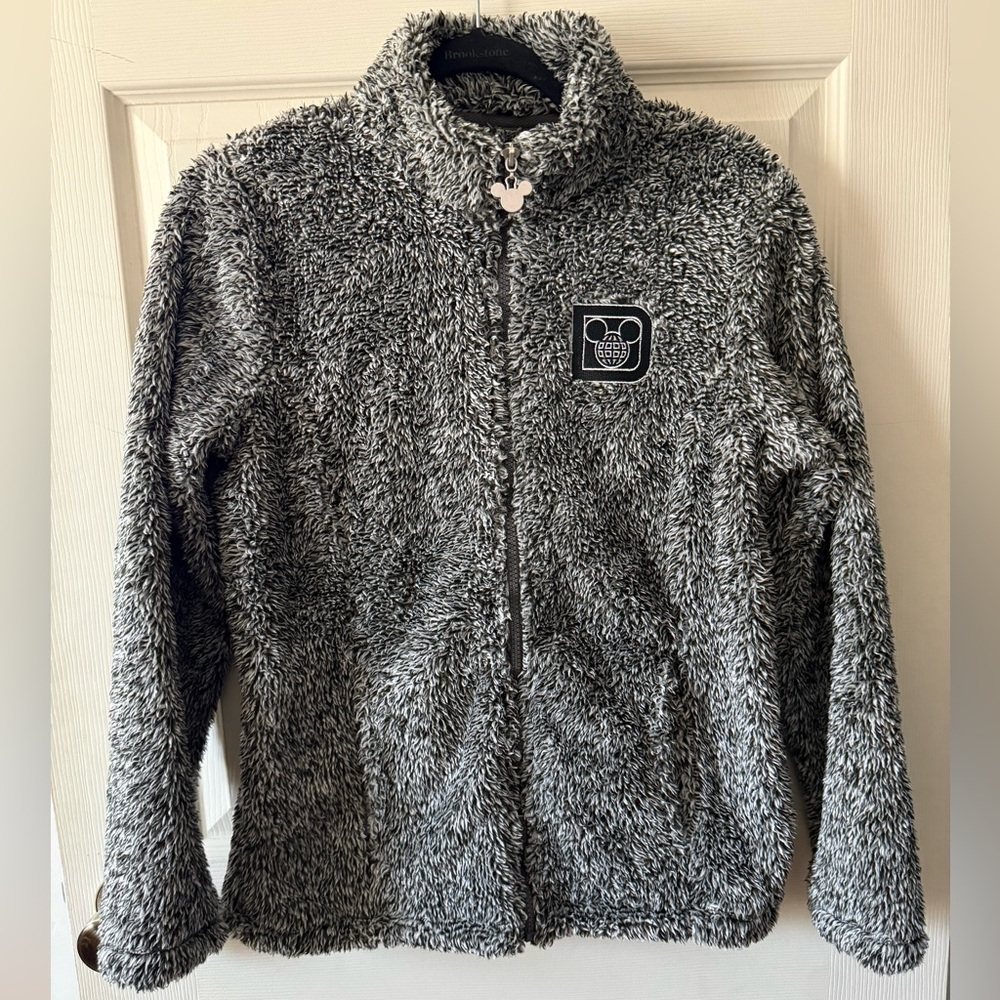 Disney Parks  Disney World Sherpa Fleece Jacket Full Zip Grey Globe Mickey XS